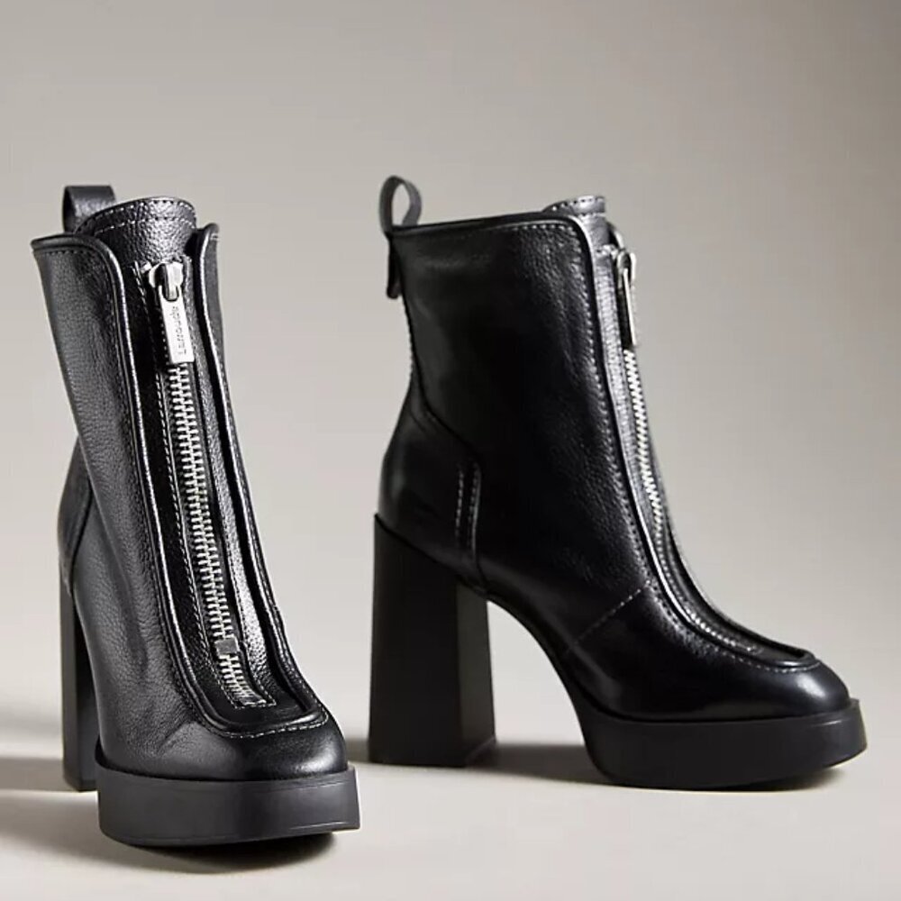 Larroudé Nicole Black Leather Zip Front High Platform Ankle Boots. 8.5